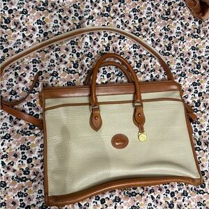 Dooney & Bourke All Weather Chic Cream and Tan Leather Shoulder Bag Vintage.